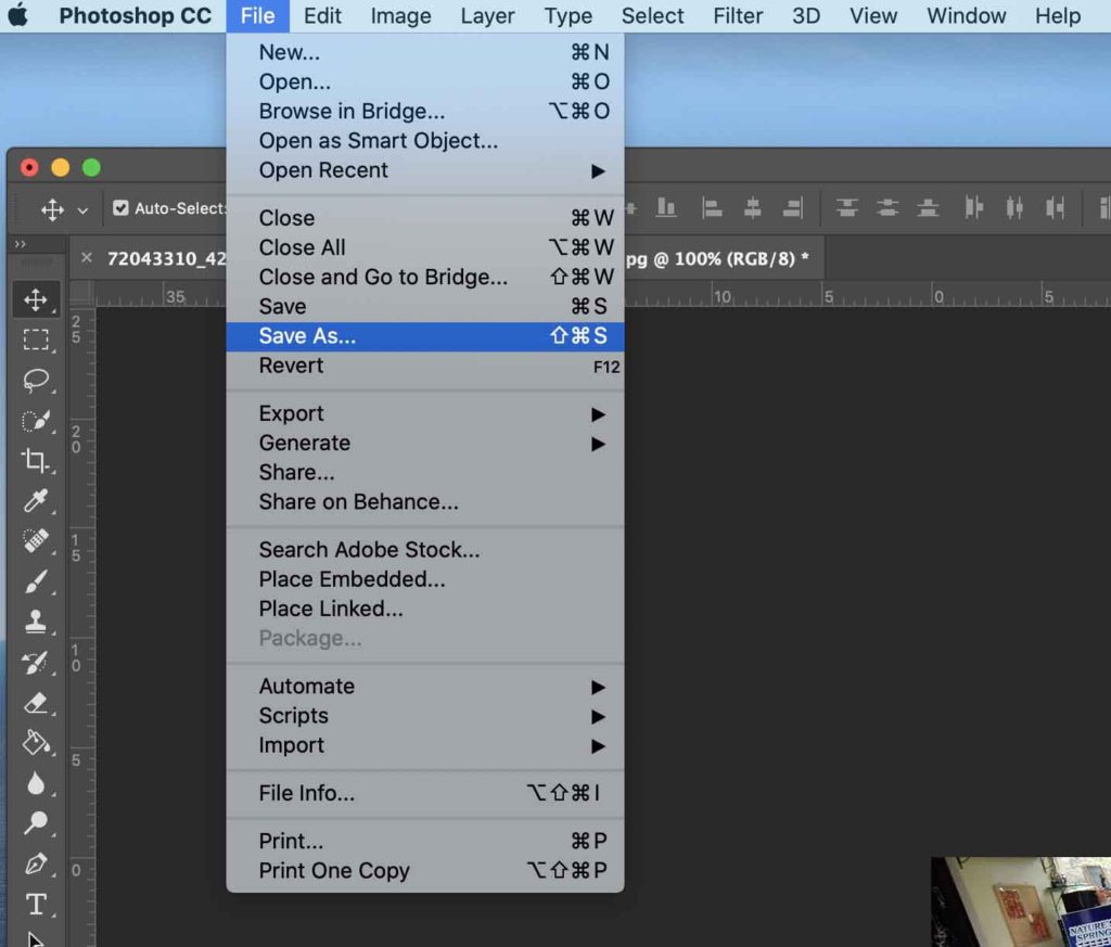 Save As function in Photoshop
